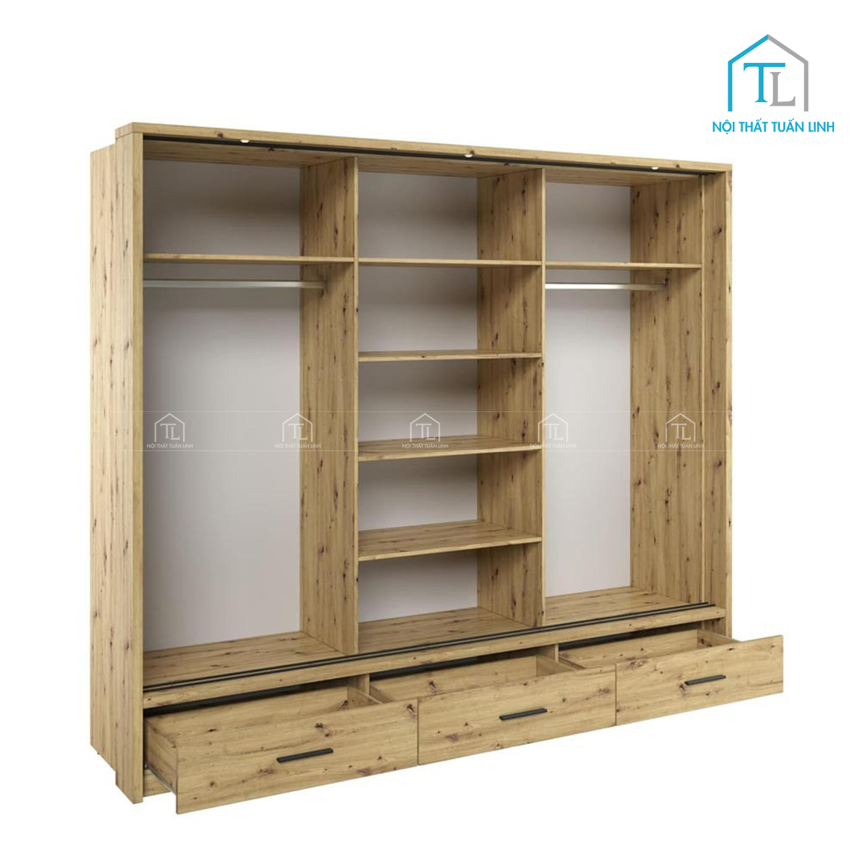 Tủ quần áo cửa lùa gỗ công nghiệp vân gỗ sồi có gương hiện đại (220 x 240 cm)
