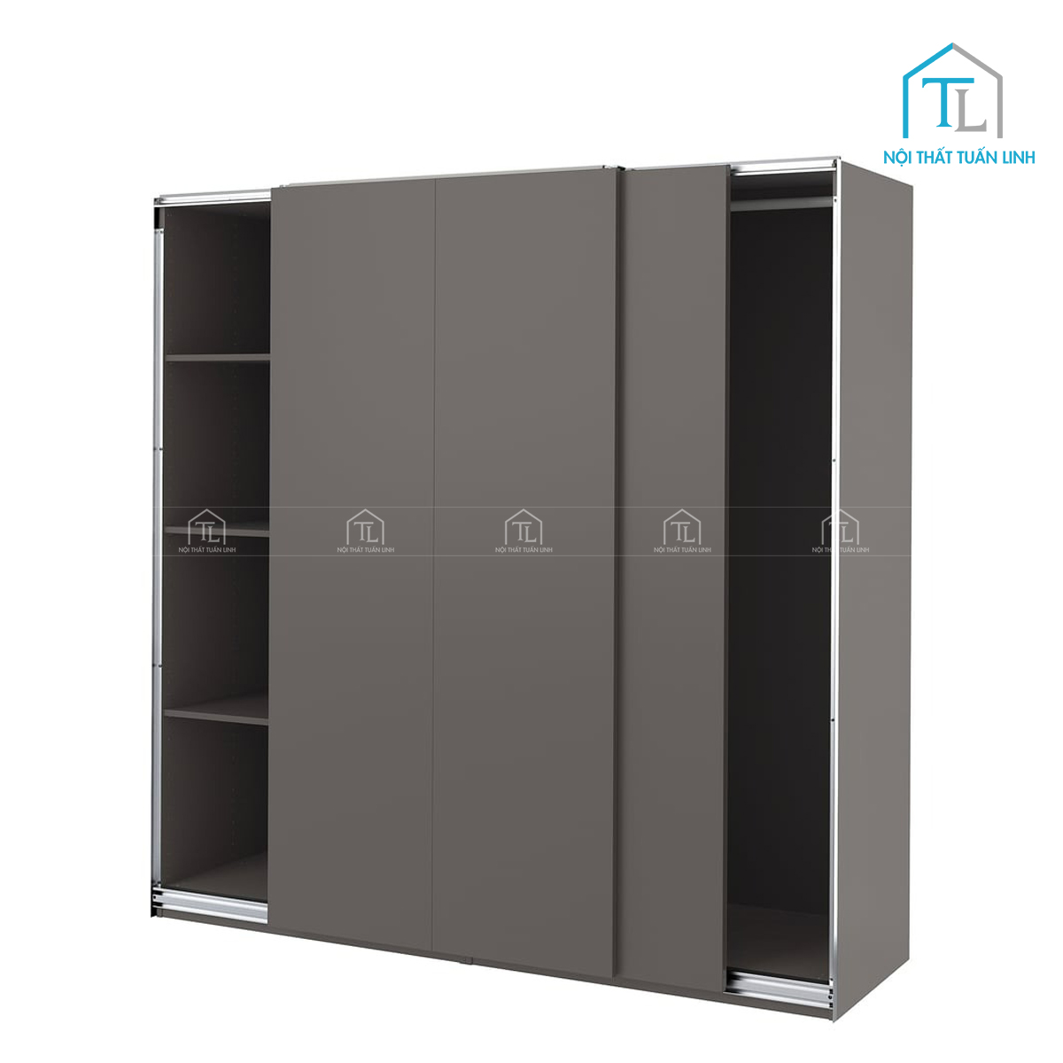 Tủ quần áo cửa lùa gỗ MDF màu xám đậm 2 cánh