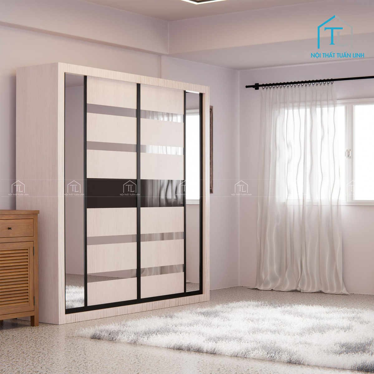 Tủ quần áo cửa lùa gỗ MDF thiết kế hiện đại tối ưu không gian