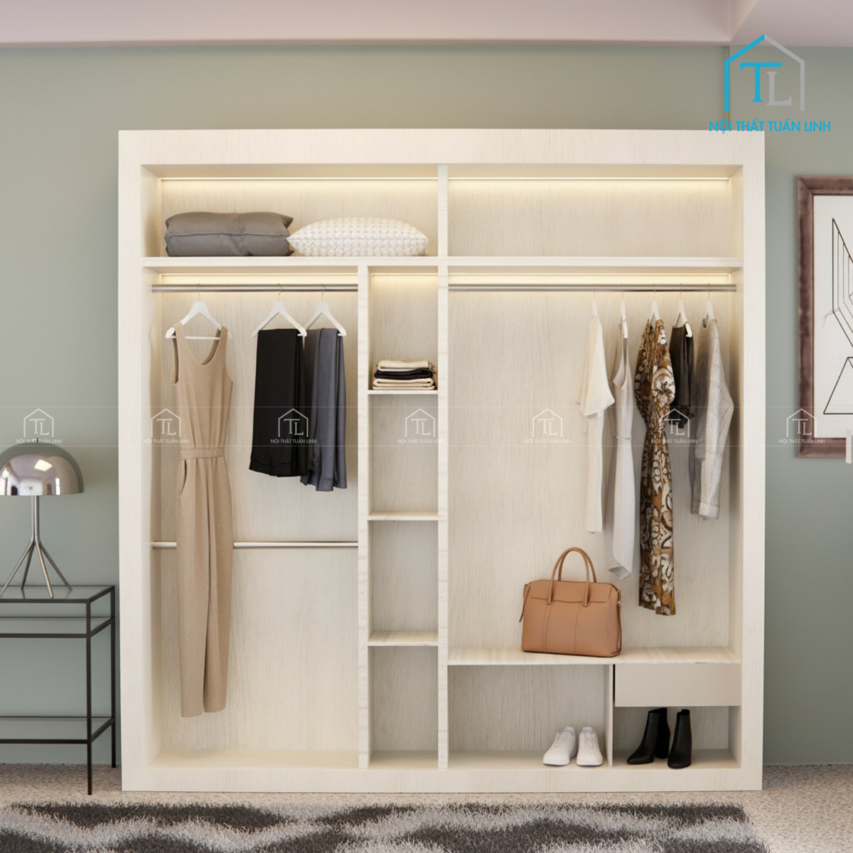 Tủ quần áo cửa lùa gỗ MDF thiết kế hiện đại vân gỗ