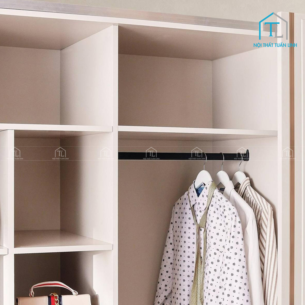 Tủ quần áo cửa lùa gương màu kem gỗ MDF thiết kế hiện đại