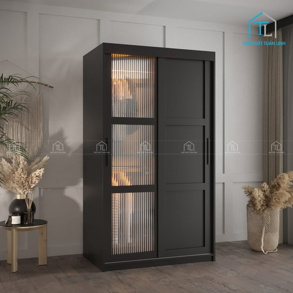 Tủ quần áo cửa lùa kính trong gỗ MDF hiện đại