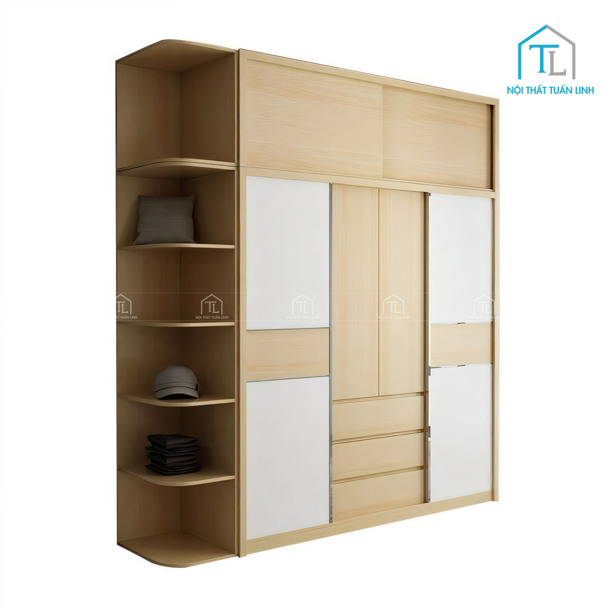 Tủ quần áo cửa lùa phong cách hiện đại gỗ công nghiệp thiết kế vân gỗ