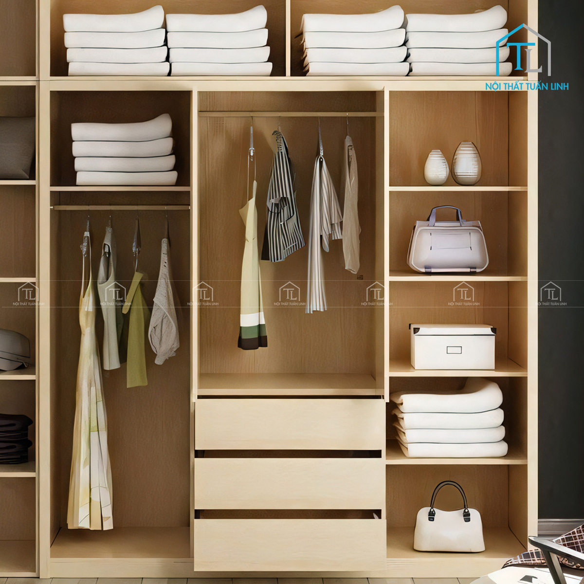 Tủ quần áo cửa lùa phong cách hiện đại gỗ công nghiệp thiết kế vân gỗ