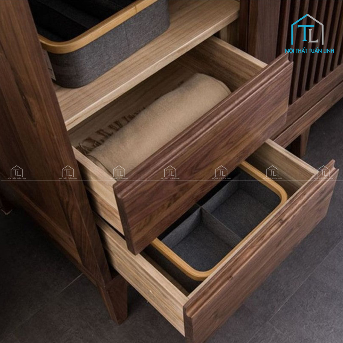 Tủ quần áo cửa lùa gỗ óc chó tự nhiên cao cấp