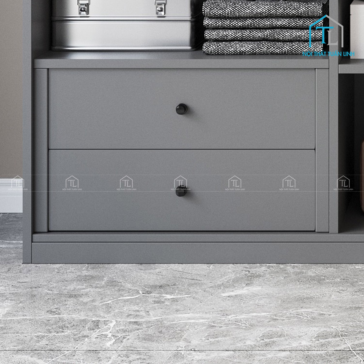 Tủ quần áo gỗ MDF cánh kính màu xám phong cách hiện đại