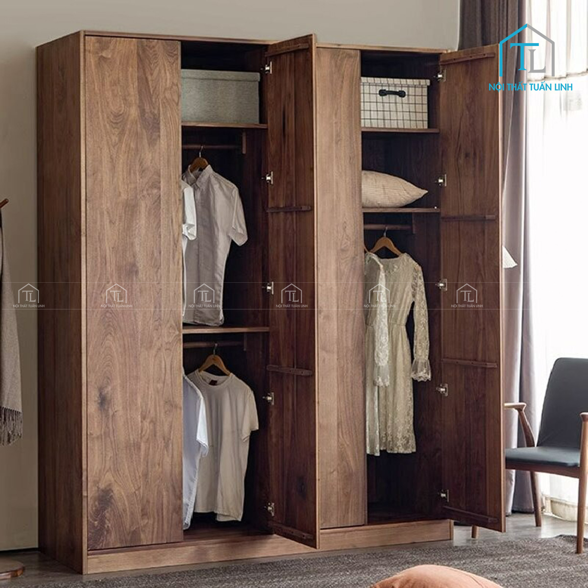 Tủ quần áo gỗ óc chó cáo cấp thiết kế hiện đại