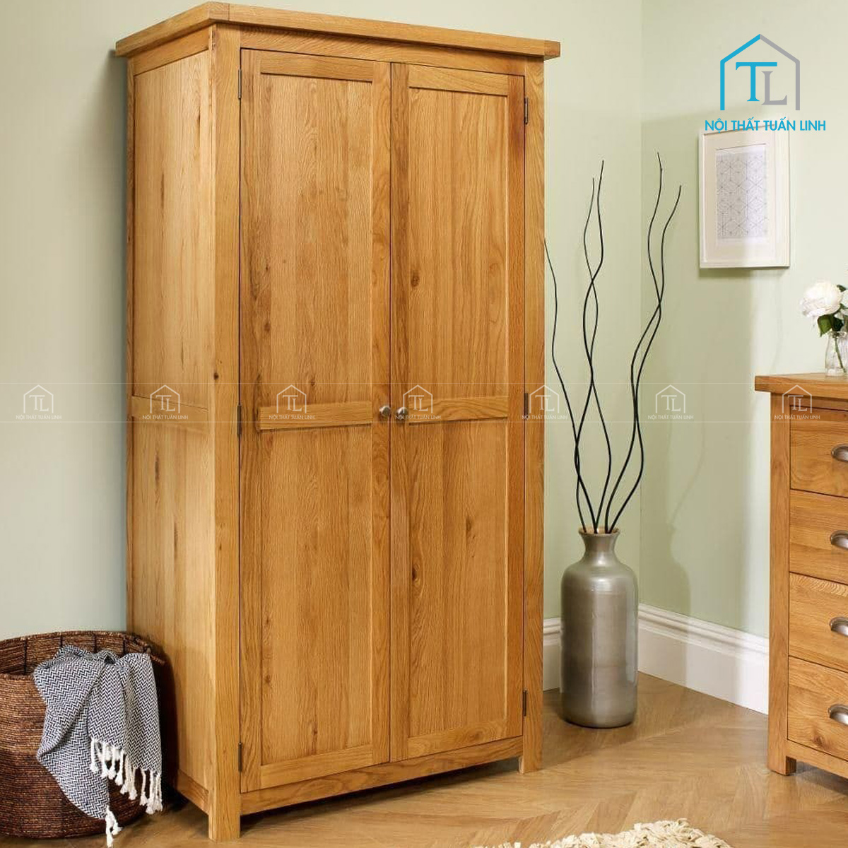Tủ quần áo gỗ sồi 2 cánh giá tốt bền đẹp