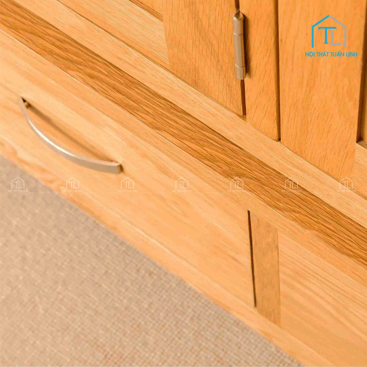 Tủ quần áo gỗ sồi tự nhiên 3 cánh kèm ngăn kéo tiện nghi