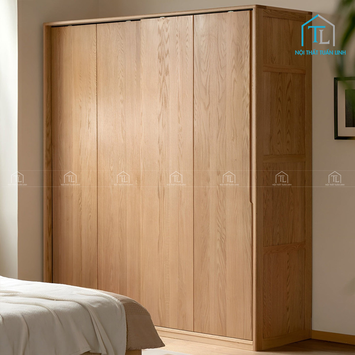 Tủ quần áo gỗ sồi tự nhiên cửa lùa thiết kế hiện đại, tiết kiệm không gian
