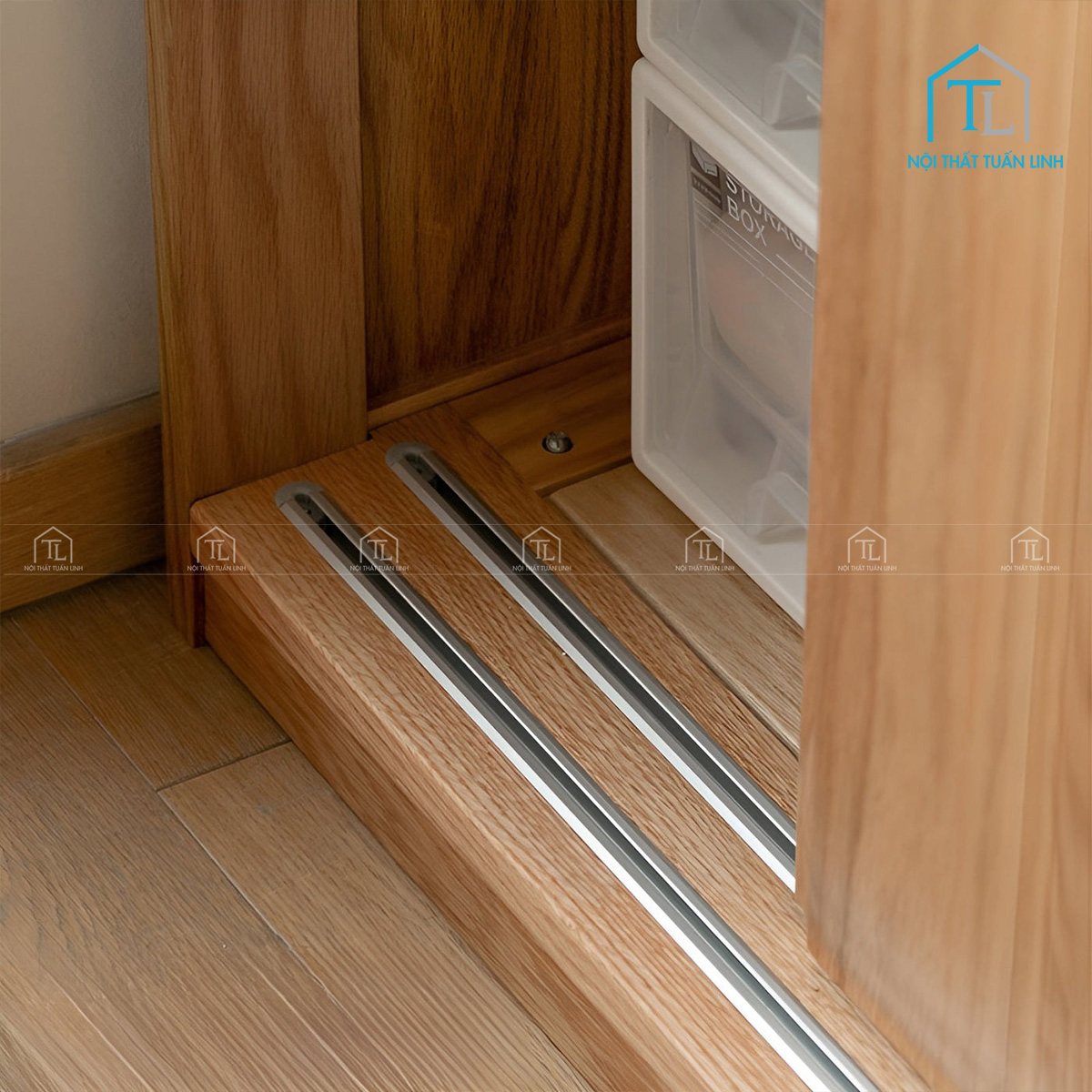 Tủ quần áo gỗ sồi tự nhiên cửa lùa thiết kế hiện đại, tiết kiệm không gian