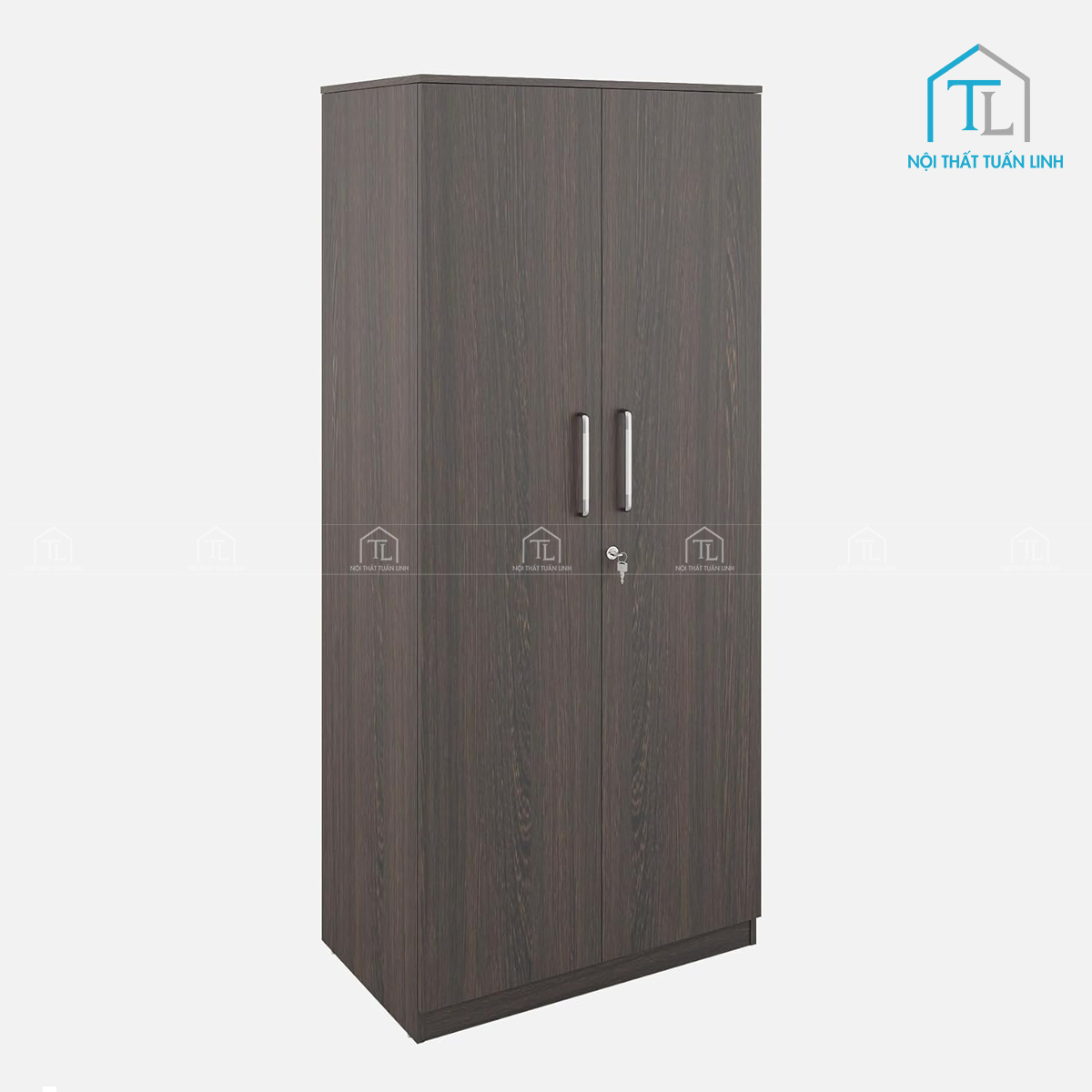 Tủ quần áo MDF 2 cánh vân gỗ, thiết kế gọn gàng