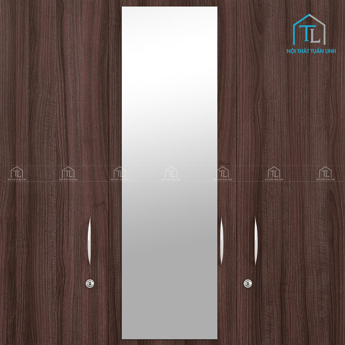 Tủ quần áo MDF 4 cánh có gương, nhiều ngăn kệ, màu nâu hiện đại
