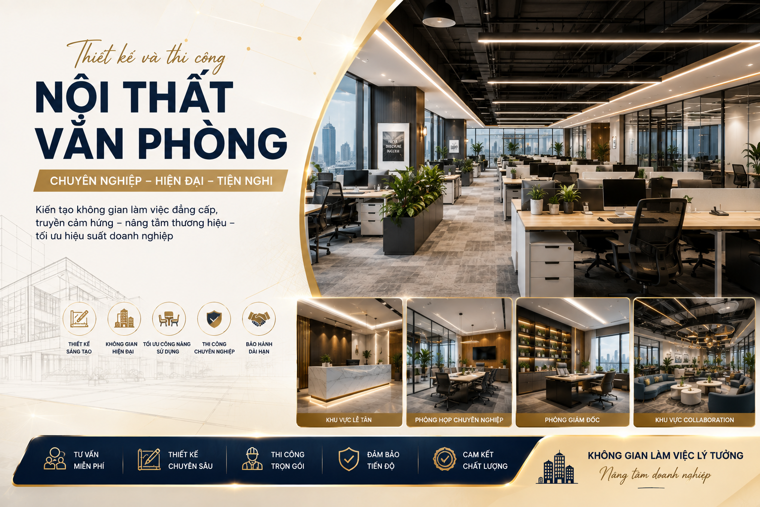 Thiết kế và thi công nội thất văn phòng chuyên nghiệp, hiện đại, tiện nghi