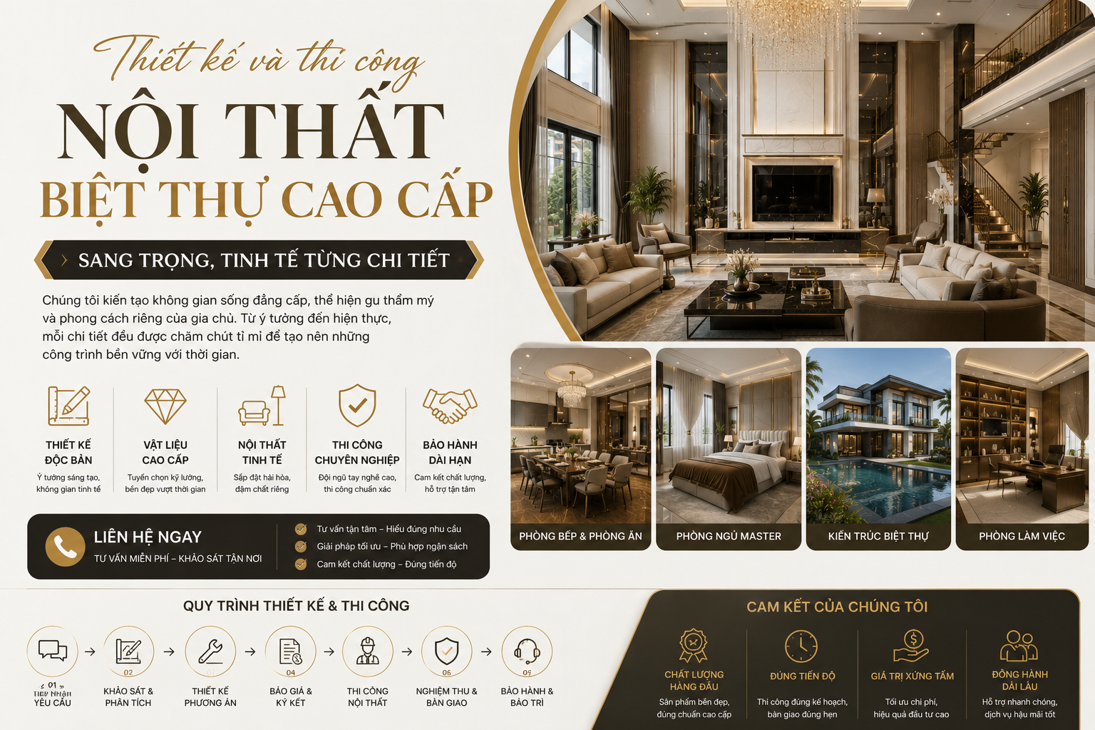 Thiết kế và thi công nội thất biệt thự cao cấp – Sang trọng, tinh tế từng chi tiết