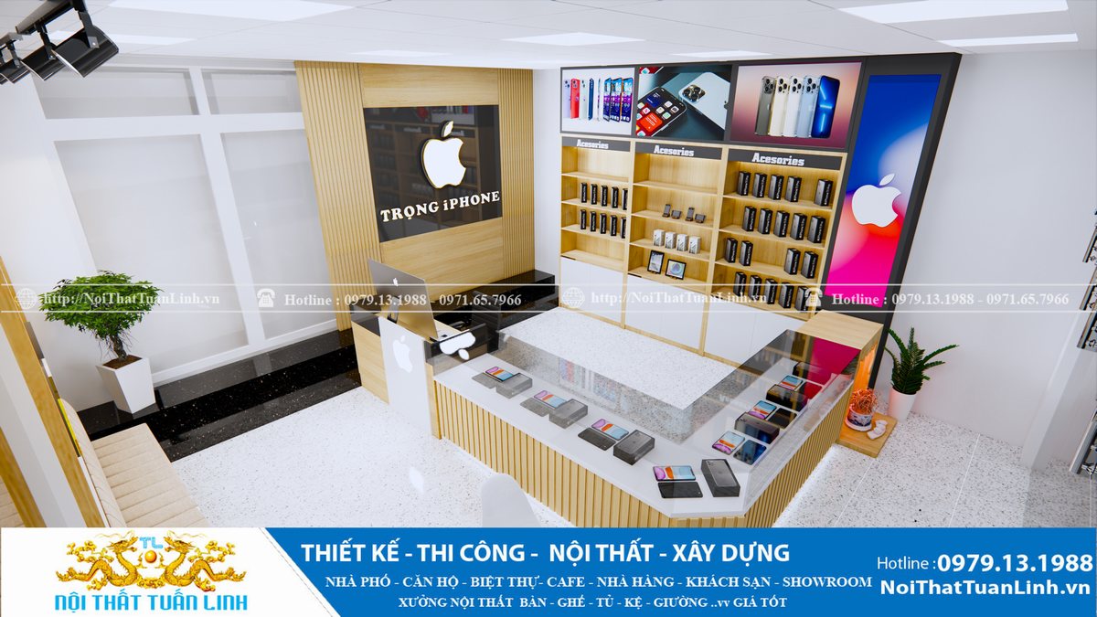 Thiết kế và thi công showroom cửa hàng điện thoại Trọng Iphone